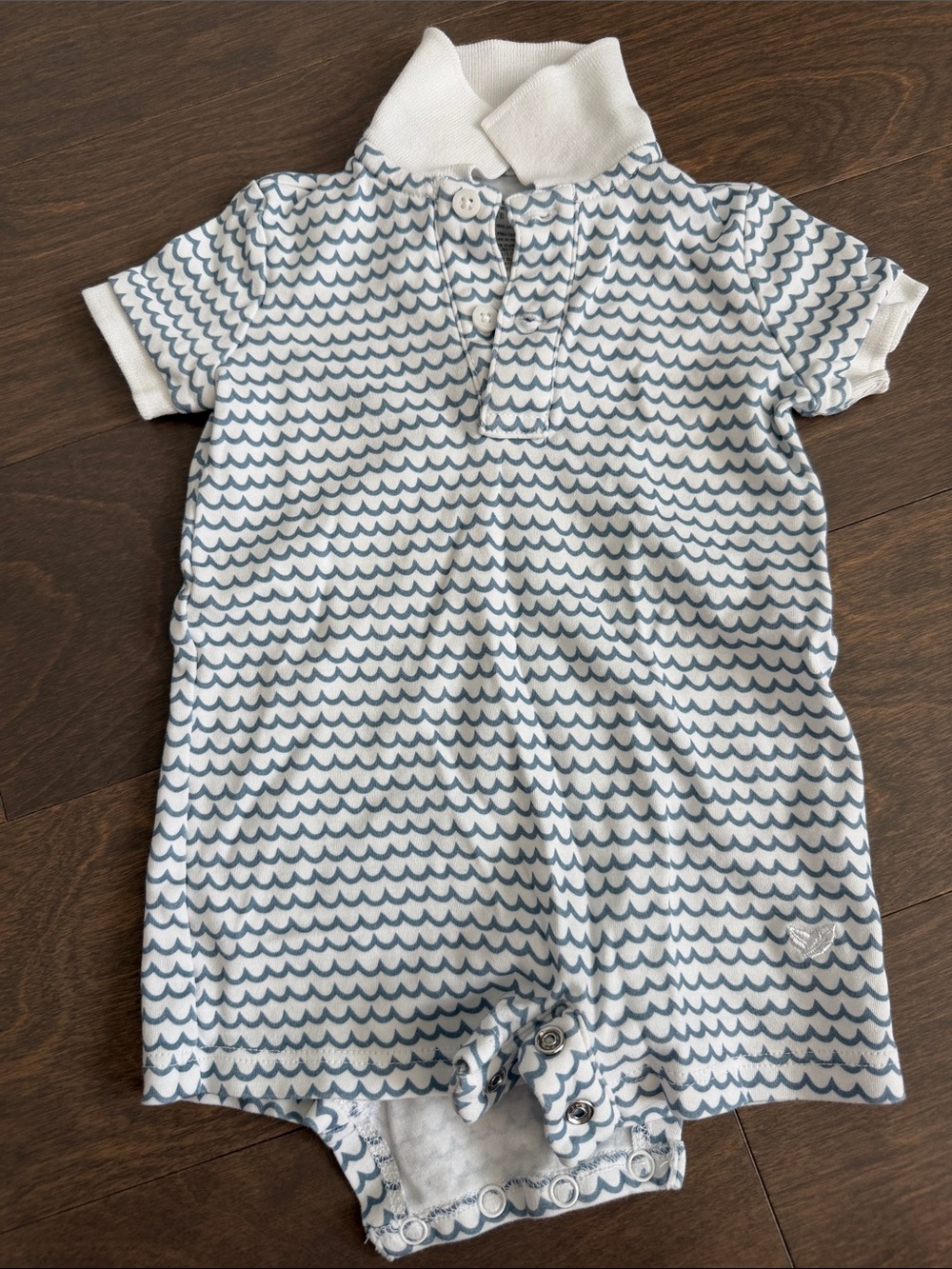 Blue Wave-Print Kids One-Piece Romper